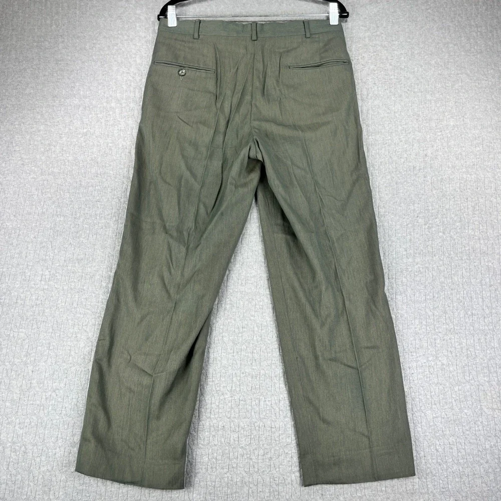 Vintage Nino Cerruti Dress Pants Men 30x28 Olive Green Pleated USA Made Trousers